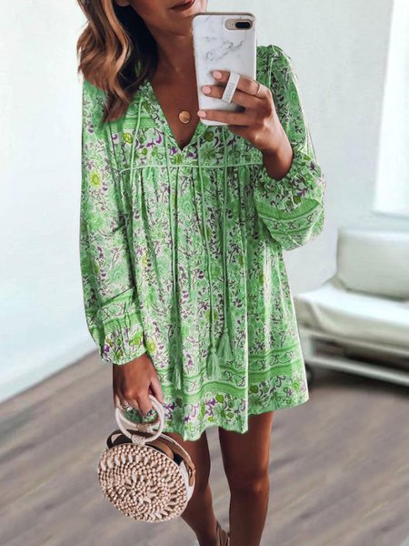 Bohemian long-sleeved dress WO117