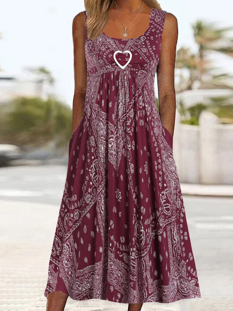 Womens Crew Neck Sleeveless Ethnic Casual Dress QU72