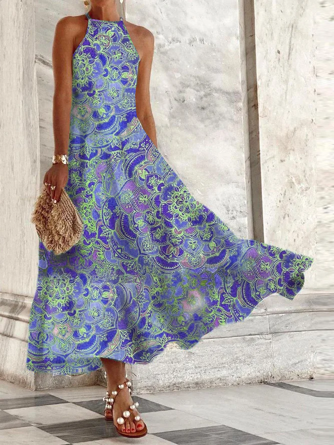 Halter Abstract Casual Sleeveless Knitting Dress WL91