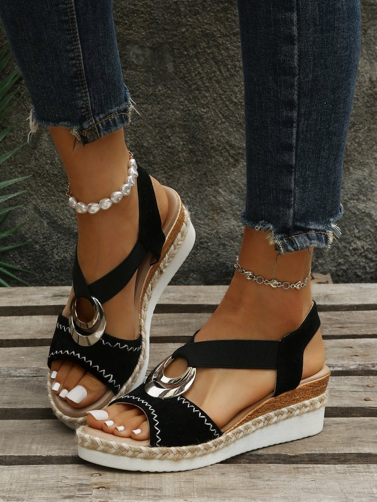 Metal Woven Wedge Platform Roman Sandals QI84