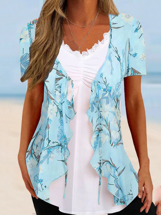Casual Floral Split Joint Loose Shirt mm275