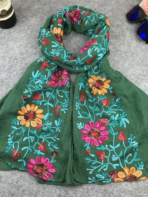 Ethnic Vintage Floral Pattern Linen Scarf Neck Bohemian Casual Accessories QAR8