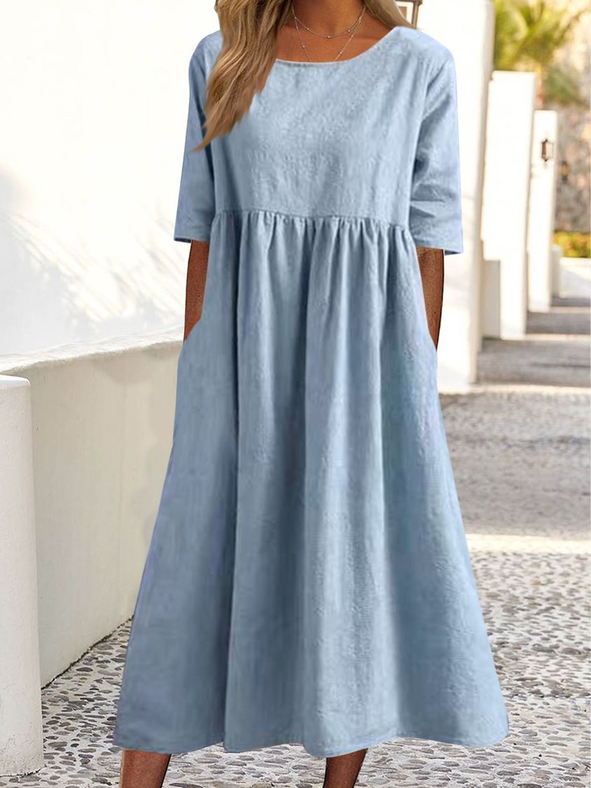Women Plain loose pocket Long Dress MMu17