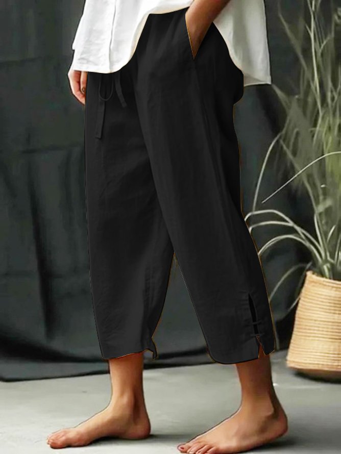 Elastic Band Loose Plain Casual Pants WX83