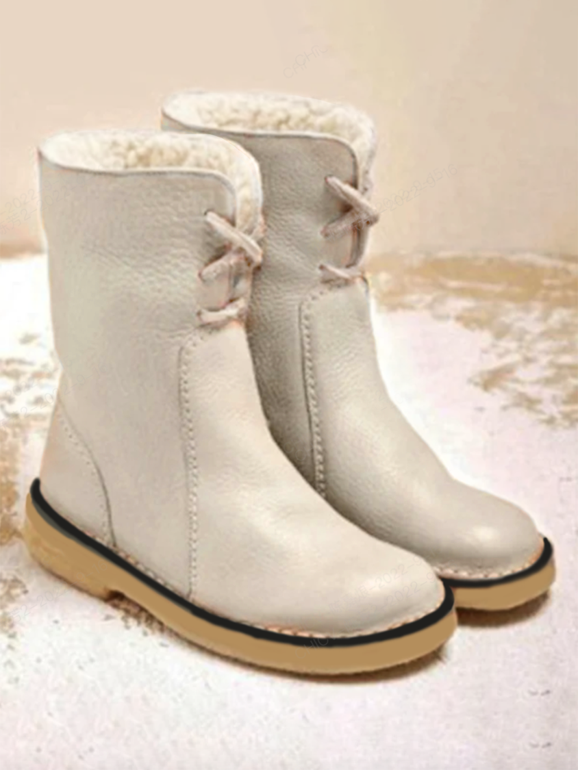 Women Casual PU Boots Full Waterproof Insulated Low Heel Winter Boots AD188
