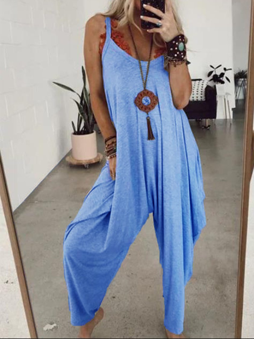 Gray Sleeveless Solid Round Neck Casual Jumpsuits QAJ10