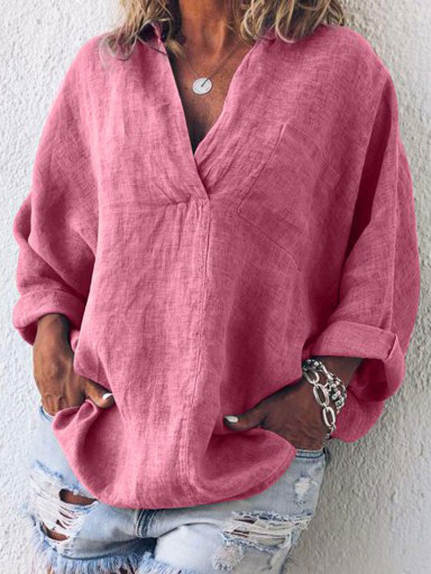 Women V Neck Long Sleeve Tunic Blouse Top AH549