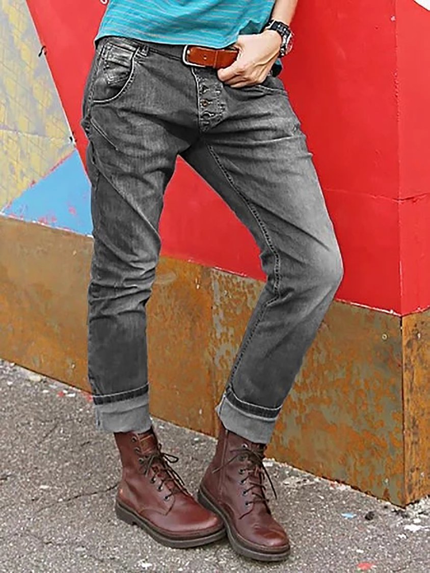 Button Down Pockets Denim Pants Jeans BB10