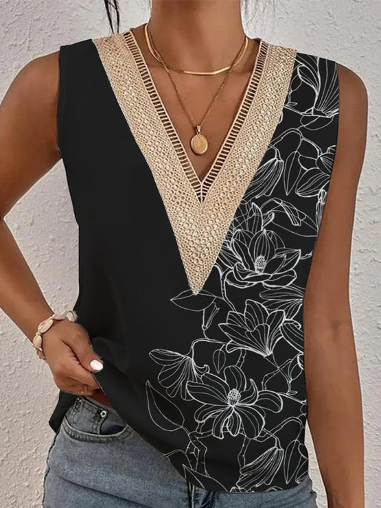 Floral Regular Fit Lace Casual Tank Top WU110
