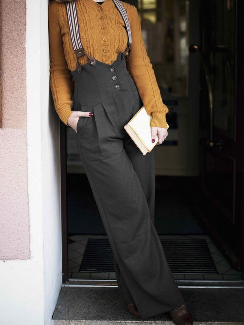 Wine Red Vintage Paneled Plain Cotton-Blend Pants CM27