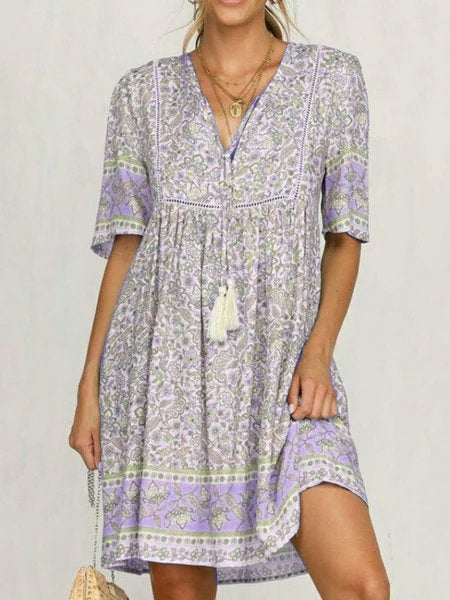 Light Blue Half Sleeve Cotton-Blend Dress NNq34