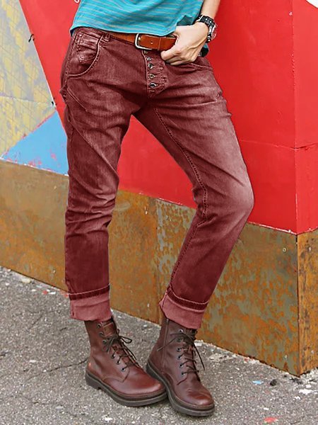 Button Down Pockets Denim Pants Jeans BB10