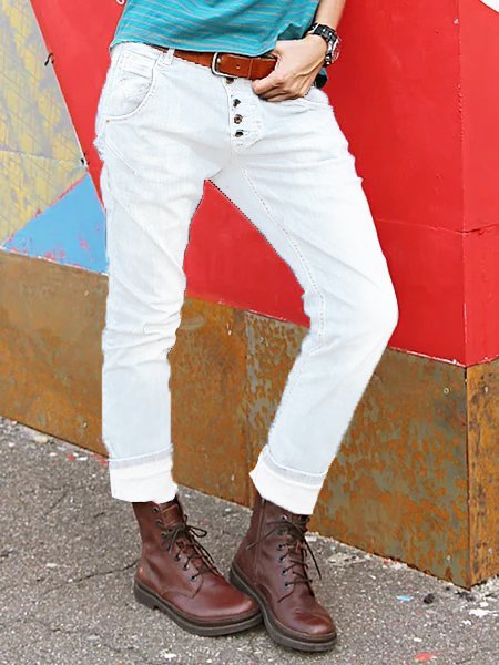 Button Down Pockets Denim Pants Jeans BB10