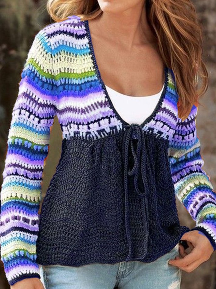 V Neck Tribal Knitted Long Sleeve Sweater AT100161