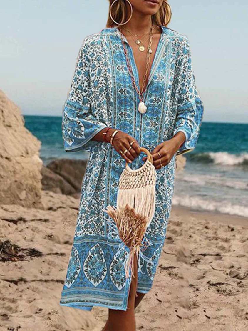 Robe longue d'été sexy à imprimé floral de style bohème pour femmes AT10092