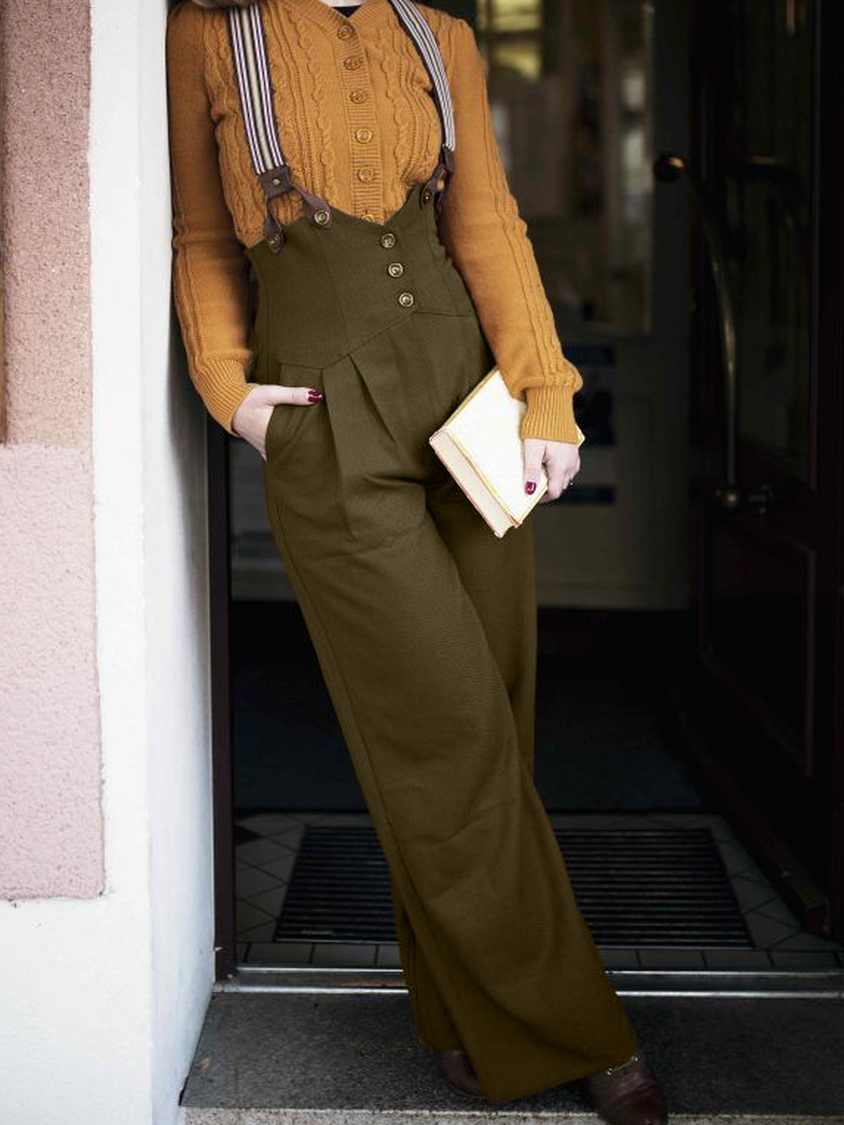 Wine Red Vintage Paneled Plain Cotton-Blend Pants CM27