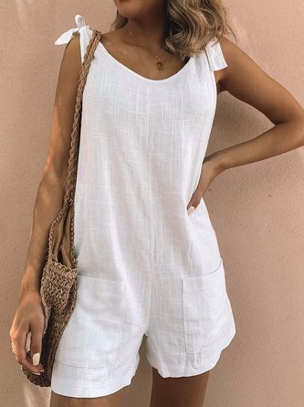 Pockets Sleeveless Casual Linen Rompers CM92