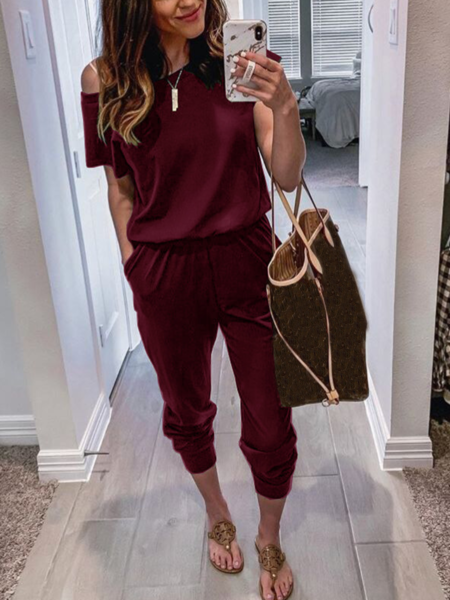 Lässiger Jumpsuit und Strampler aus einfarbiger Baumwollmischung CM94