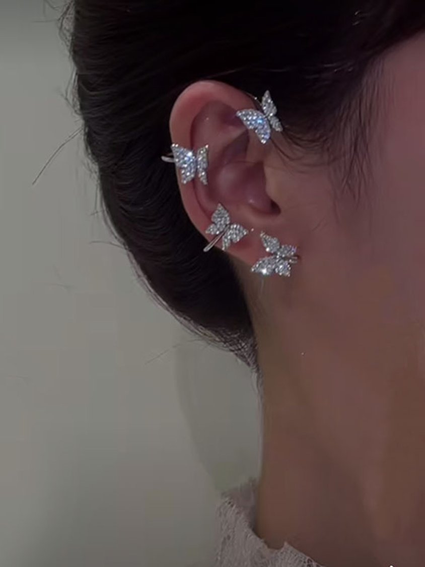 Alloy Rhinestone Butterfly Cuff Earrings QAG30