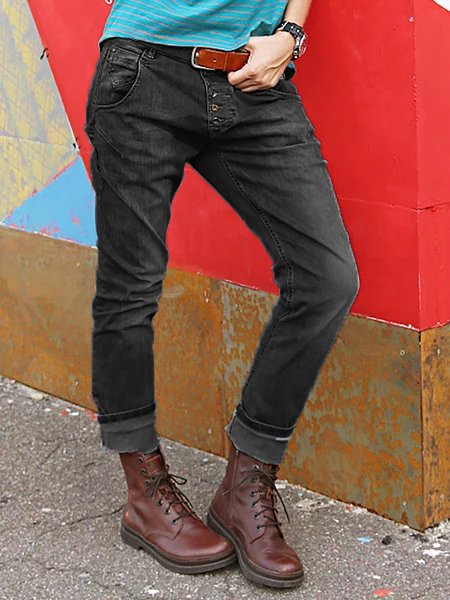 Button Down Pockets Denim Pants Jeans BB10