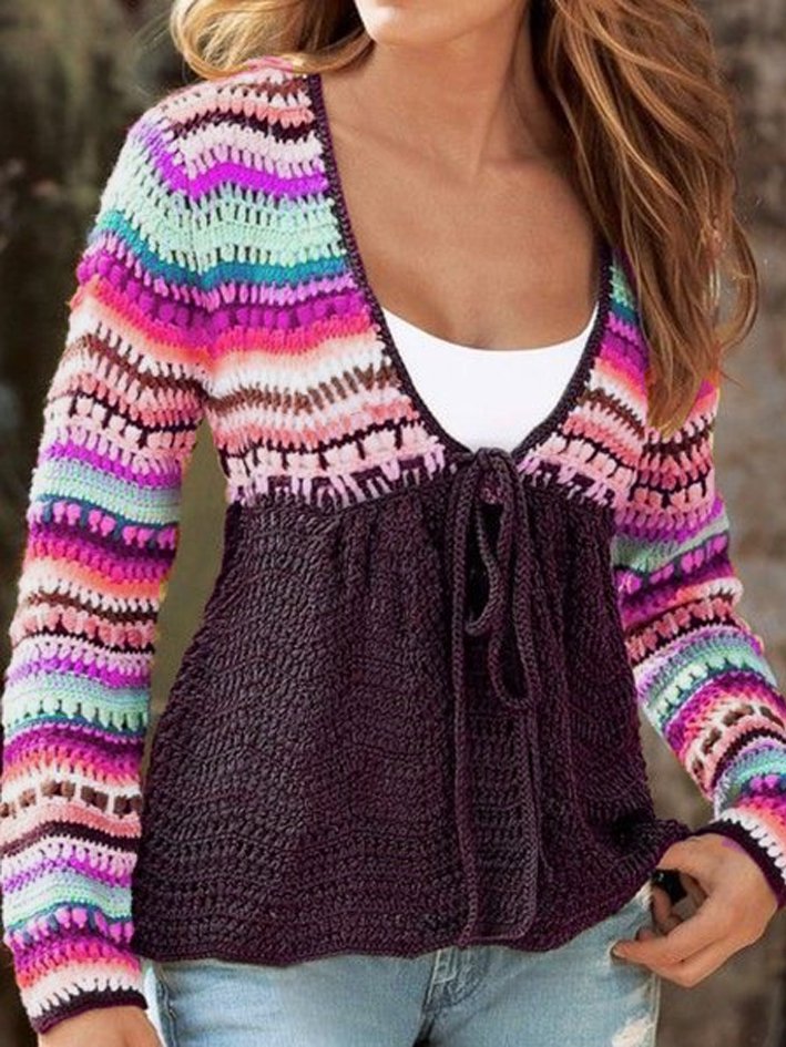 V Neck Tribal Knitted Long Sleeve Sweater AT100161