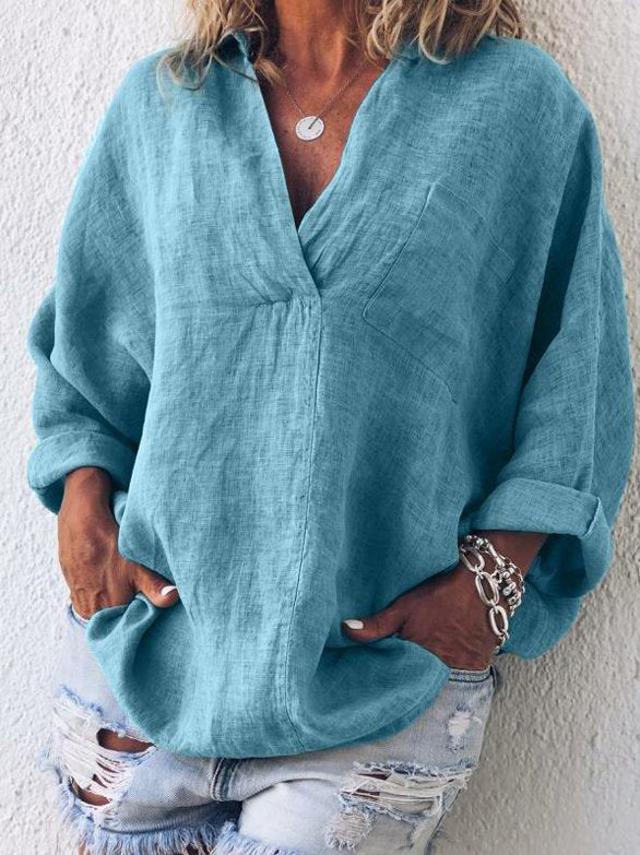 Women V Neck Long Sleeve Tunic Blouse Top AH549