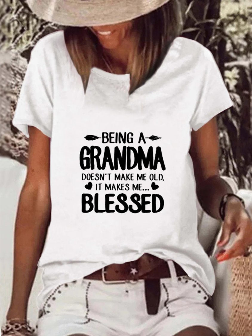 Lässiges T-Shirt mit Rundhalsausschnitt und Aufdruck, kurzärmlig, MMq43