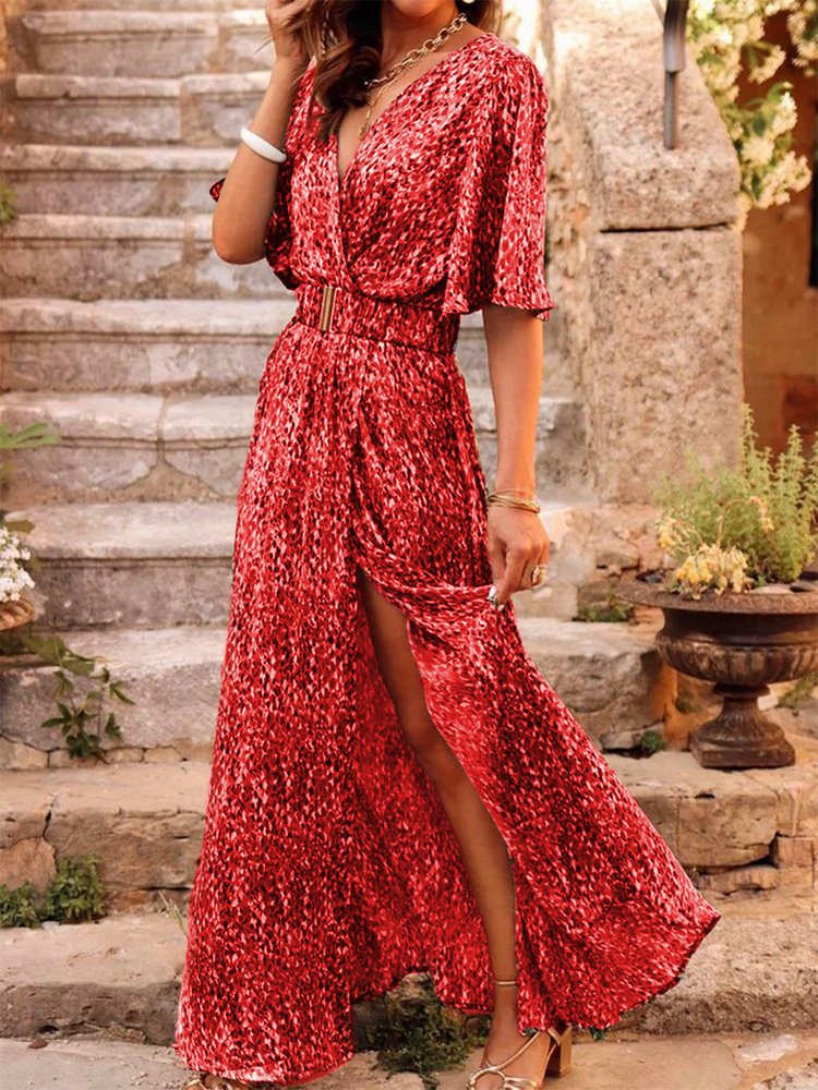 Vacation Disty Floral Short Sleeve Dress QU65
