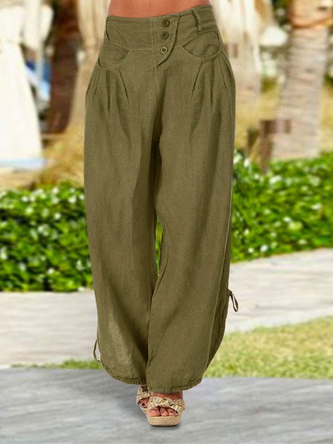 Casual Button Fly Dual Pocket Drawstring Wide Leg Pants WX85