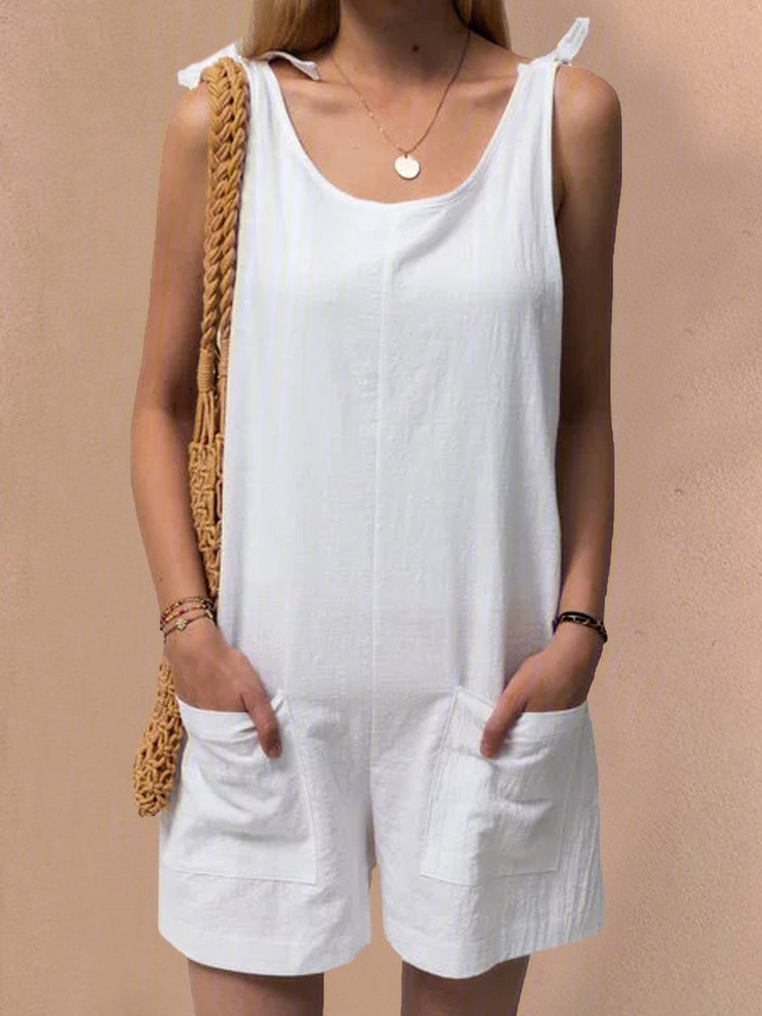 Pockets Sleeveless Casual Linen Rompers CM92