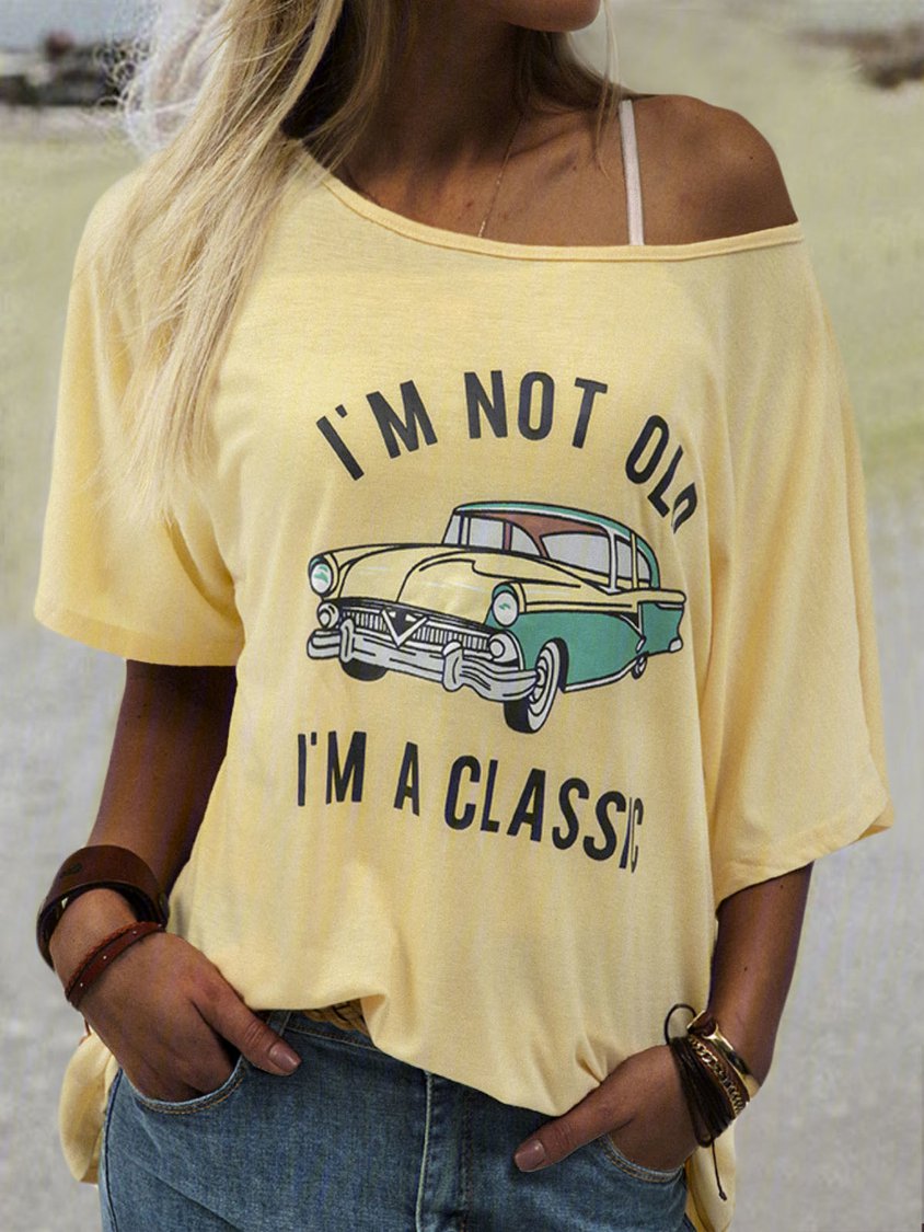 Lässiges T-Shirt mit Rundhalsausschnitt und kurzen Ärmeln und Cartoon-Auto-Aufdruck MMq47