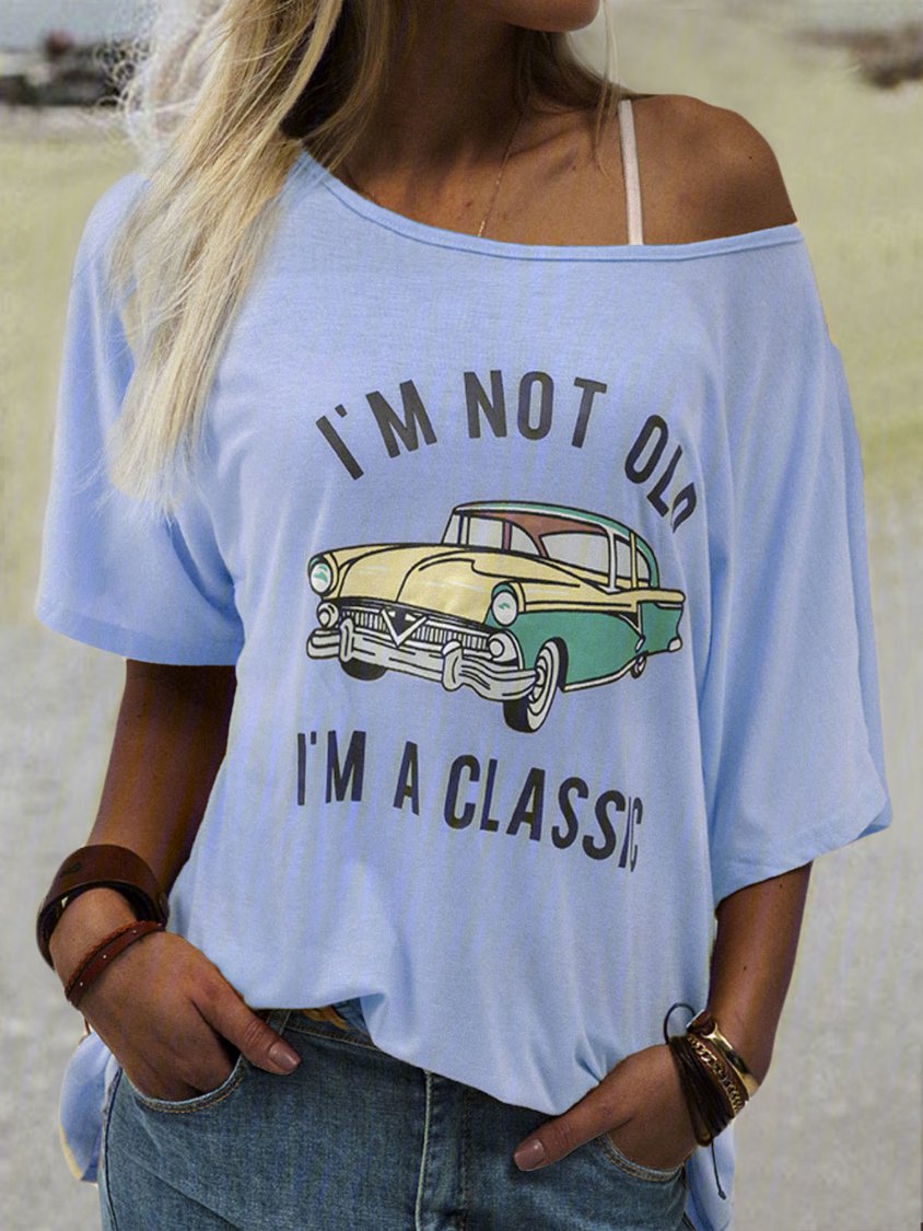 Lässiges T-Shirt mit Rundhalsausschnitt und kurzen Ärmeln und Cartoon-Auto-Aufdruck MMq47