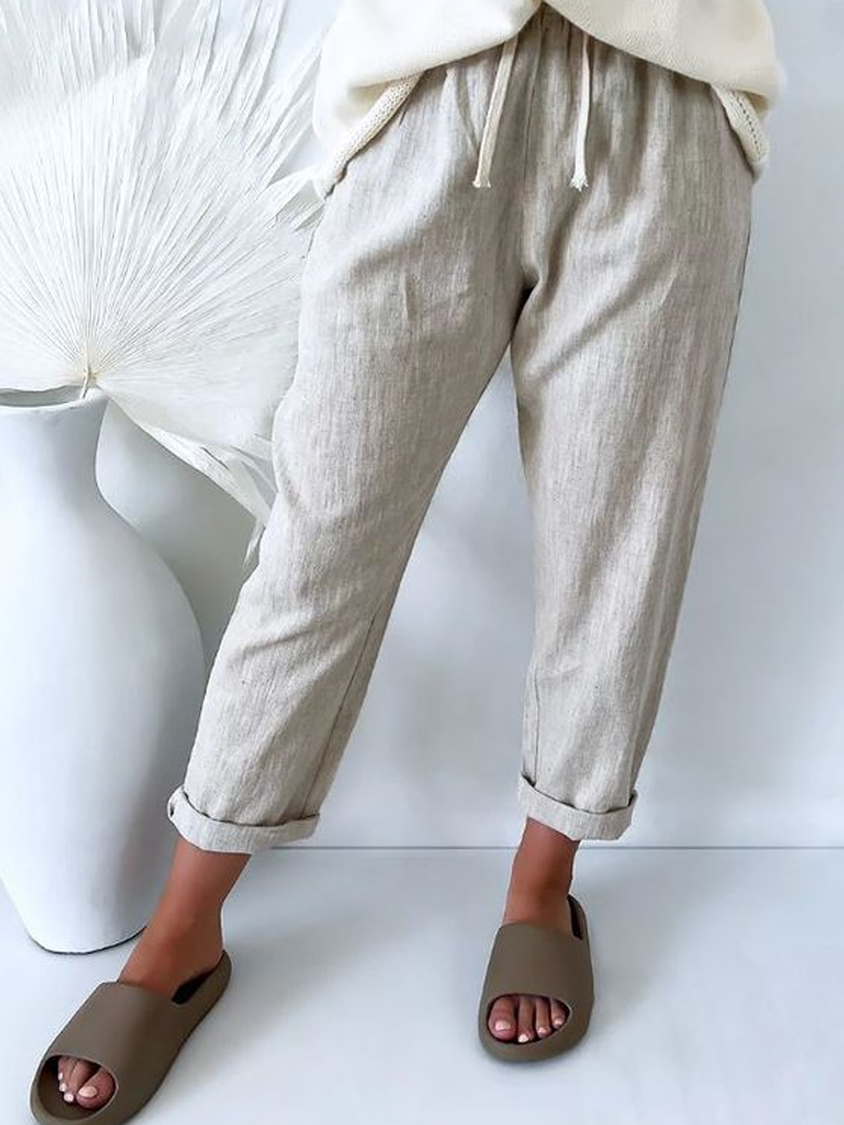 Pantalon uni en lin, coton et lin CC56