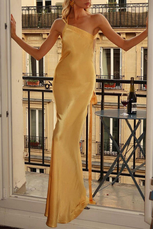 Elegantes formelles festes rückenfreies schräges Kragen-Abendkleid-Kleid AH173