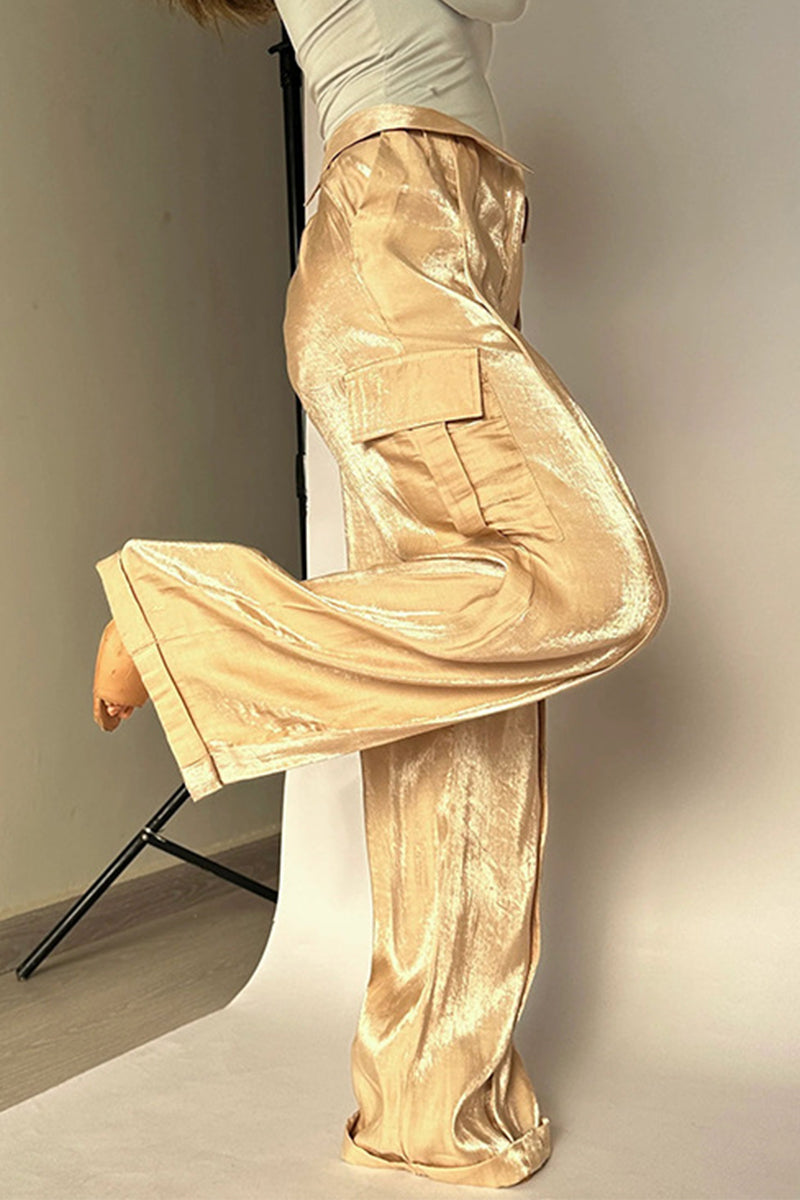 Casual Gradual Change Pocket Loose Mid Waist Straight Bottoms FS1574