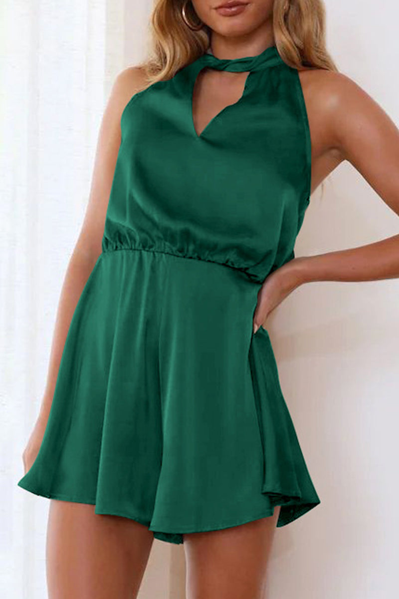 Elegant Solid Bandage Halter Loose Rompers Furdela