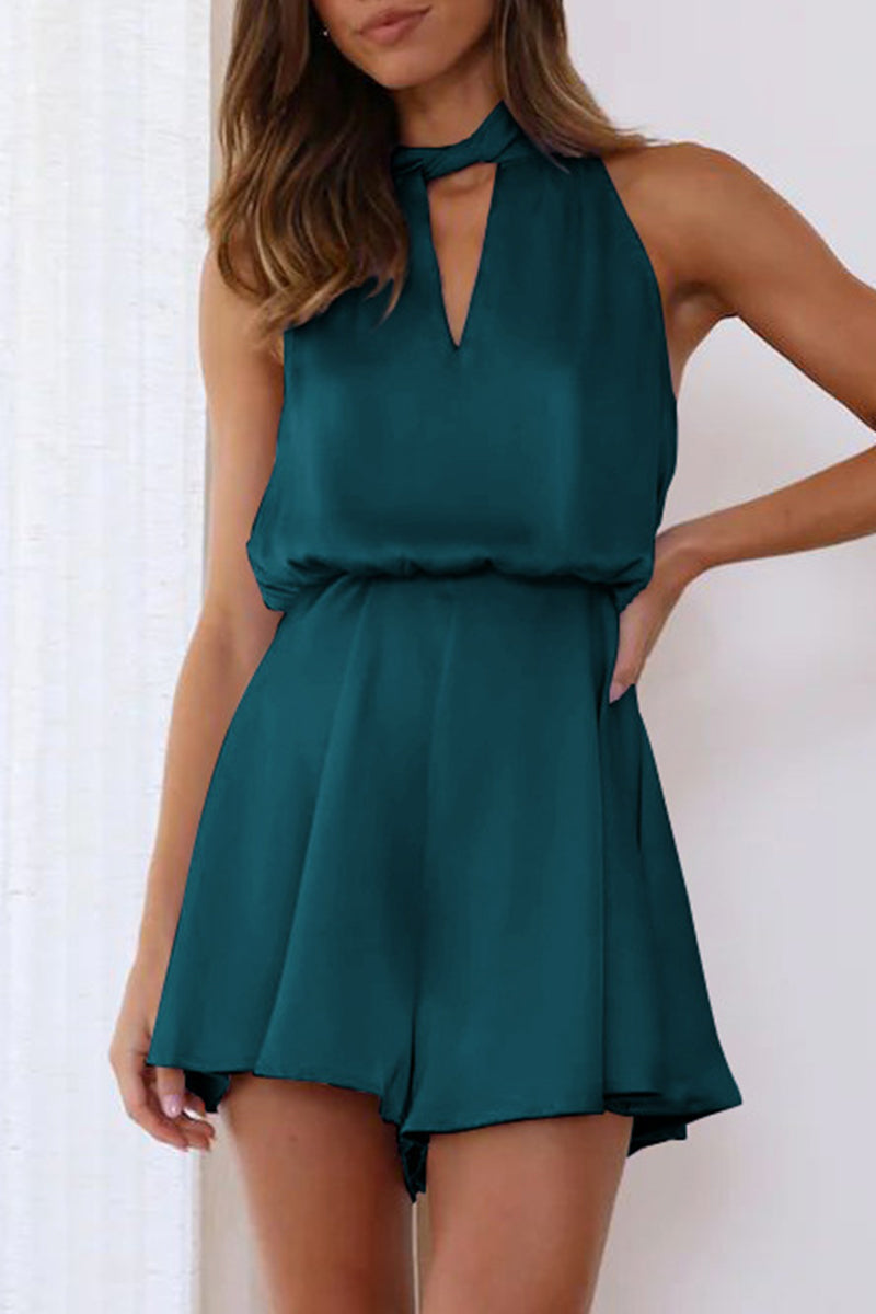 Elegant Solid Bandage Halter Loose Rompers Furdela