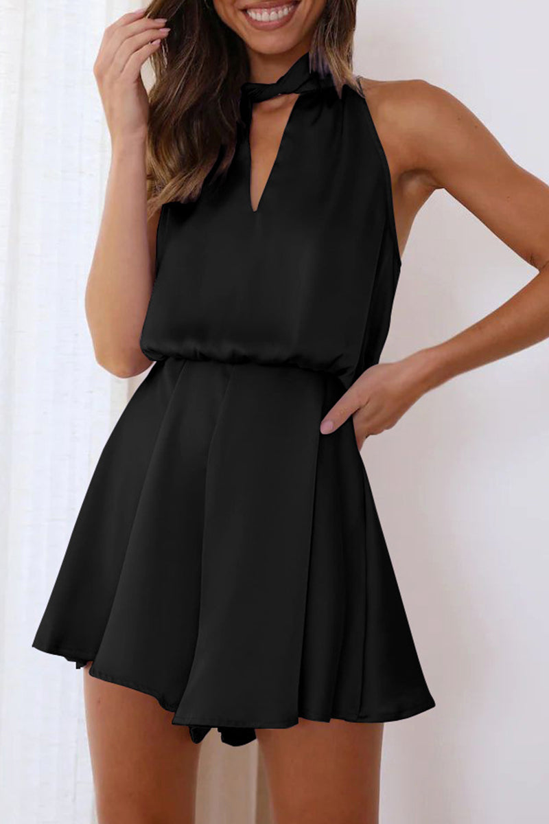 Elegant Solid Bandage Halter Loose Rompers Furdela