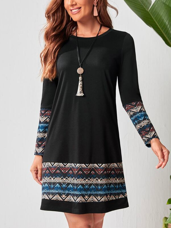 Boho Crew Neck Ethnic Loose Dress WJ75
