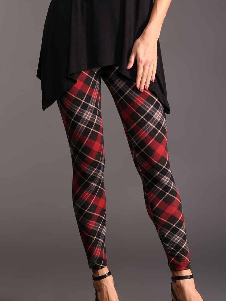 Leggings vintage à carreaux/à carreaux avec taille élastique BB45