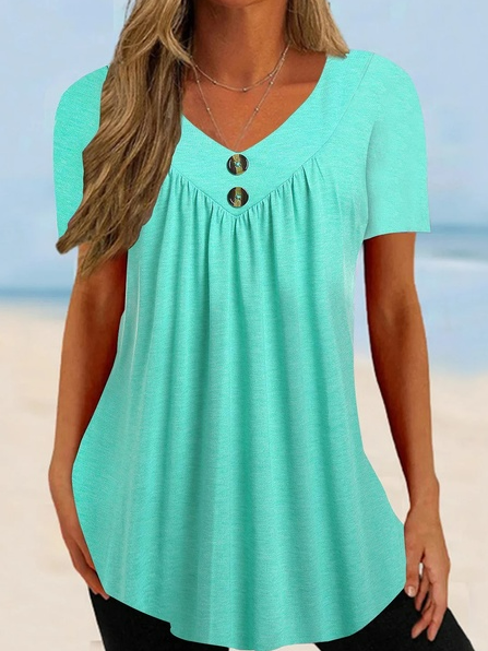 Loose Plain V Neck Casual T-Shirt WG98