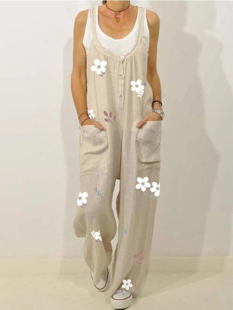 Lässiger Jumpsuit und Strampler mit Blumendruck und Taschen QAJ52