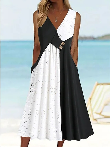 Plain Casual V Neck Loose Dress WT91