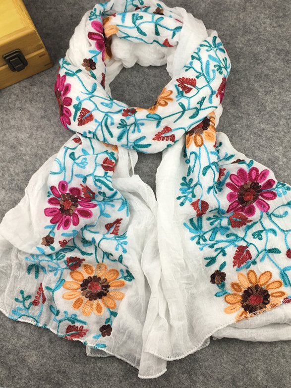 Ethnic Vintage Floral Pattern Linen Scarf Neck Bohemian Casual Accessories QAR8