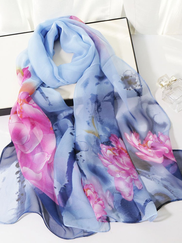 Silk Floral Long Scarf Boh Beach Vacation Accessories QAR5