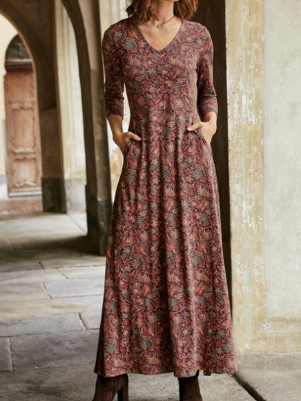 Red Casual Floral Cotton Dress QV64