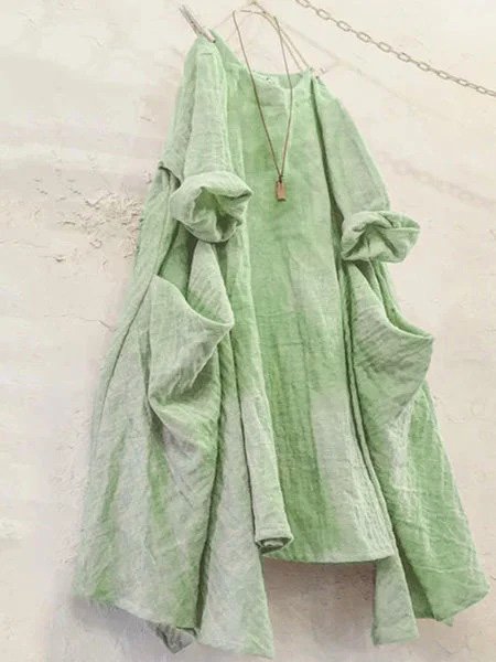 Vintage Plain Long Sleeve Casual Weaving Dress DK1060
