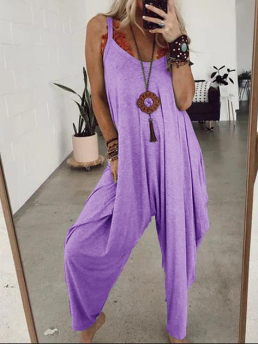 Gray Sleeveless Solid Round Neck Casual Jumpsuits QAJ10
