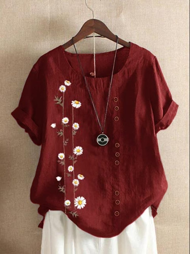 Casual Short Sleeve Simple Printed Top WI99