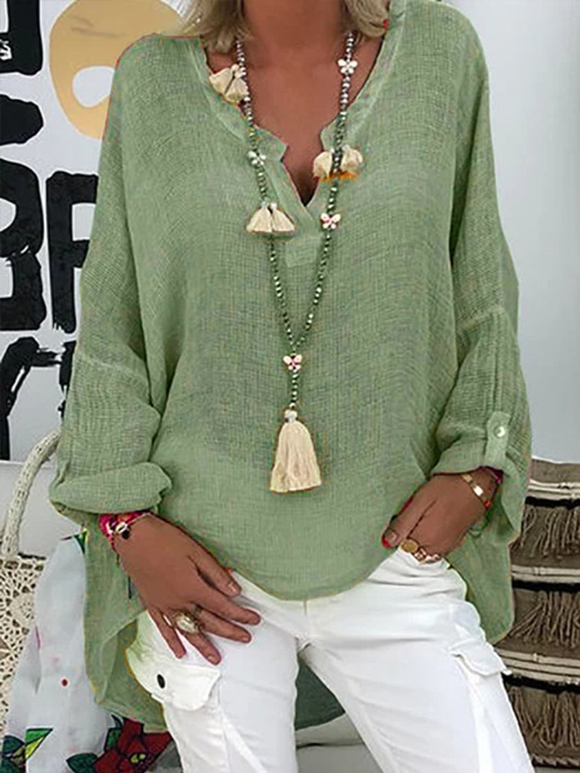 Long Sleeve Casual Solid Large Size Blouse ap96
